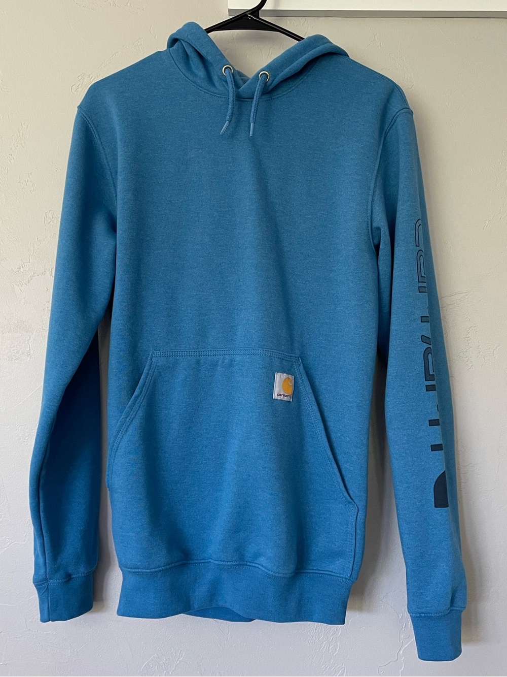 NWOT Carhartt Teal Blue Loose Fit Hoodie with Sleeve Logo
